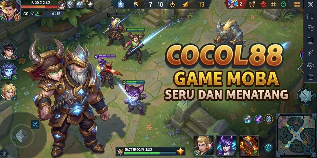 Screenshot COCOL88 menampilkan pertarungan seru antara karakter di arena MOBA.