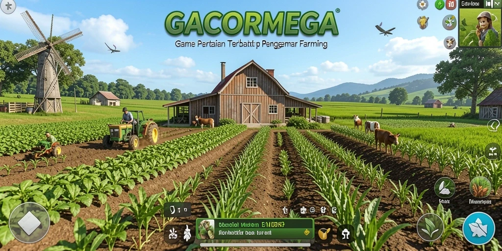 Screenshot gameplay GACORMEGA menampilkan petani yang merawat tanaman.