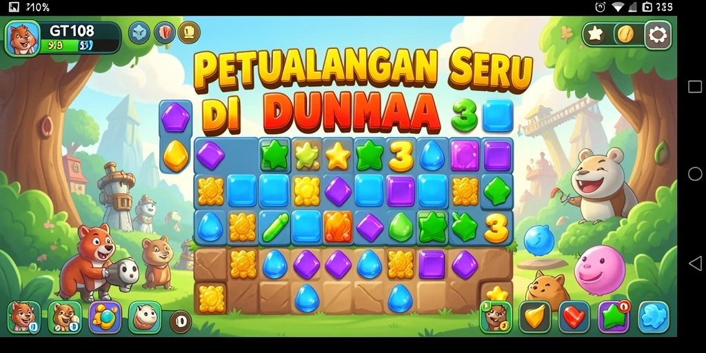 Tangkapan layar gameplay GT108 menampilkan kombinasi warna cerah dan level menantang.