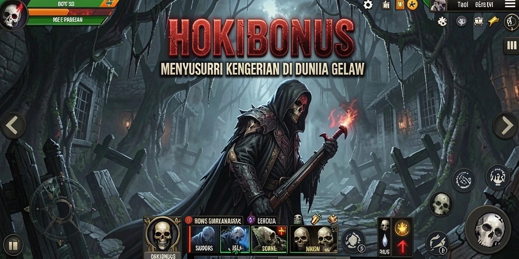 Tampilan seram gameplay HOKIBONUS saat menjelajahi dunia gelap.