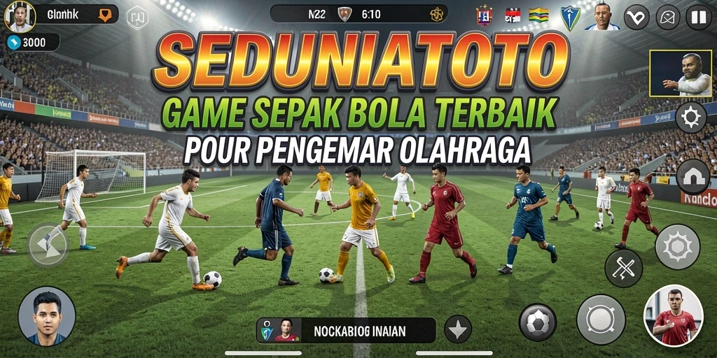 Tangkapan layar gameplay SEDUNIATOTO yang menampilkan pertandingan sepak bola.