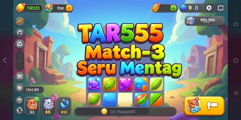 Screenshot TAR555 menampilkan gameplay match-3 yang seru dan penuh warna.
